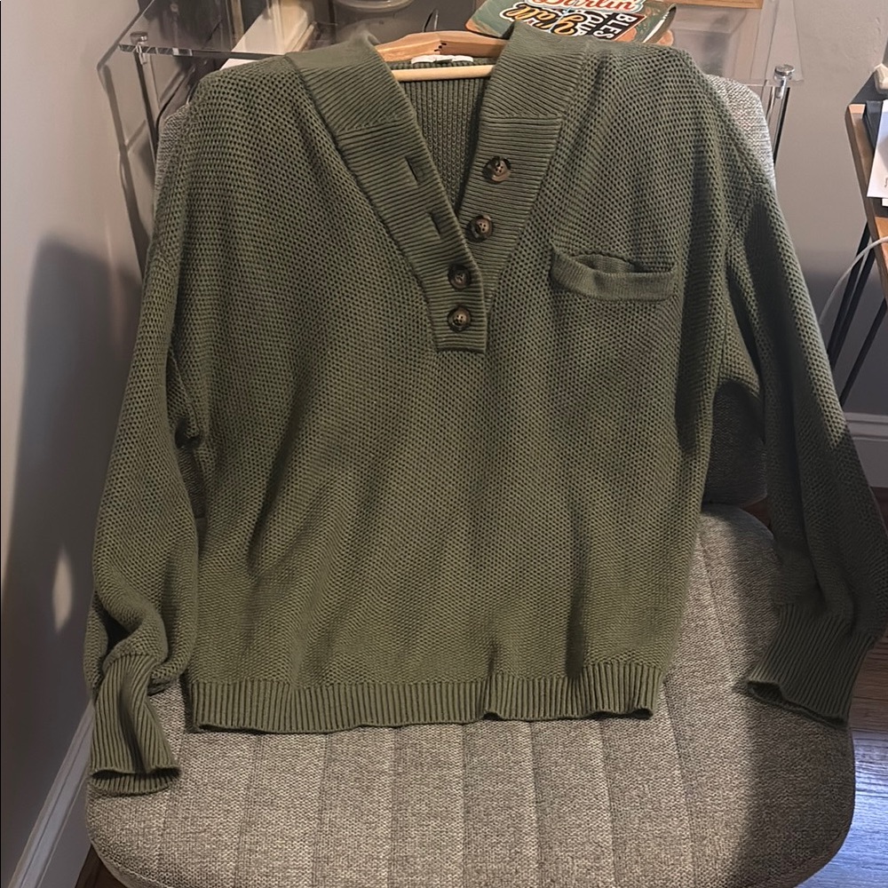 Lunya Olive Green Button-Up Sweater